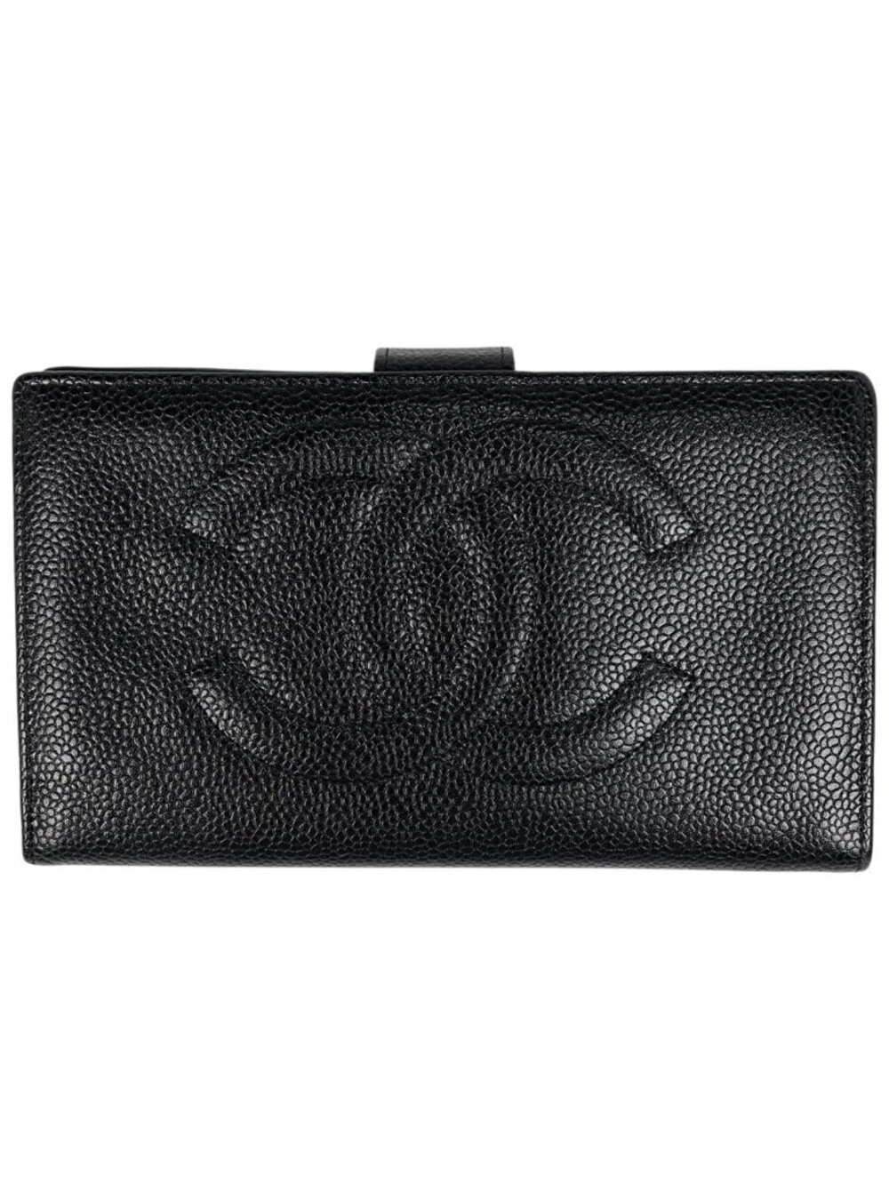 Chanel CC Logo Bifold Wallet Kiss Lock Caviar Leather Black